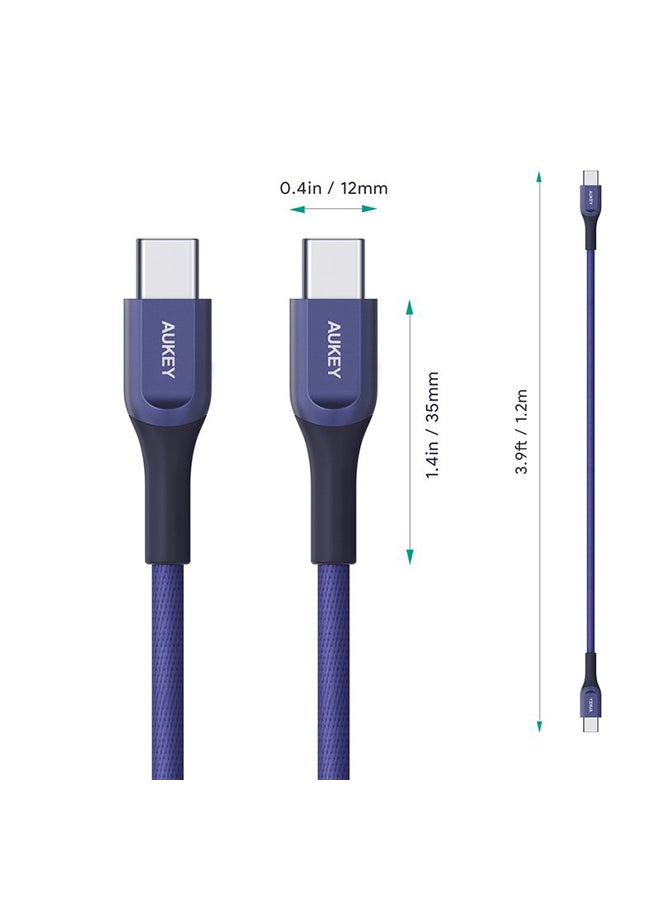 Kevlar Core USB-C to C Cable 1.2m  Fast charge Cable USB C to USB C For iPhone 16 15 Pro Max iPad mini 6 MacBook Pro Air M3 M2 M1 iPad Pro Samsung S24 S23 Ultra Laptop Lenovo Dell Xiaomi BLUE Blue