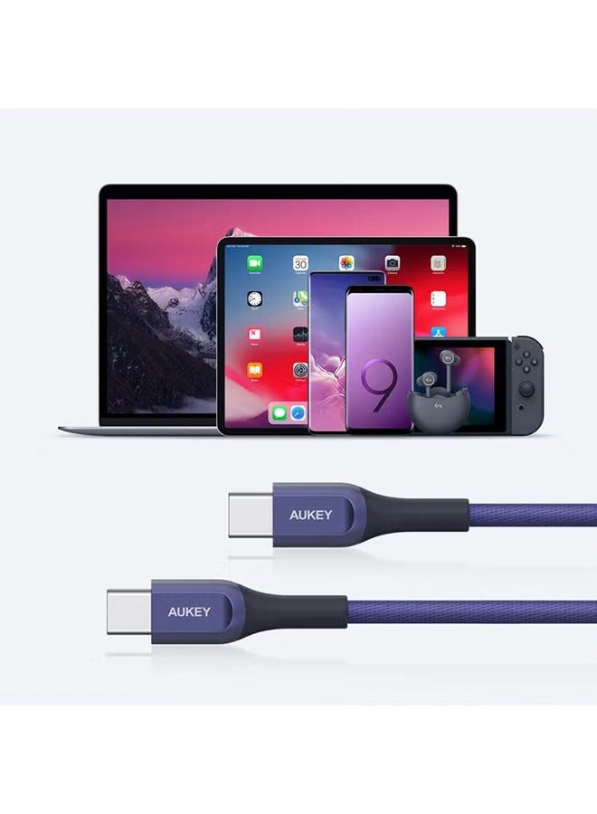 Aukey Kevlar Core USB-C to C Cable 1.2m  Fast charge Cable USB C to USB C For iPhone 16 15 Pro Max iPad mini 6 MacBook Pro Air M3 M2 M1 iPad Pro Samsung S24 S23 Ultra Laptop Lenovo Dell Xiaomi BLUE Blue - Image 3