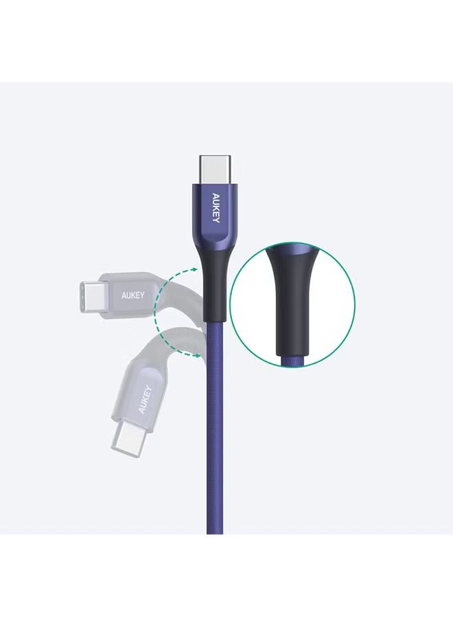 Aukey Kevlar Core USB-C to C Cable 1.2m  Fast charge Cable USB C to USB C For iPhone 16 15 Pro Max iPad mini 6 MacBook Pro Air M3 M2 M1 iPad Pro Samsung S24 S23 Ultra Laptop Lenovo Dell Xiaomi BLUE Blue - Image 2