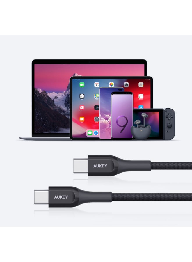 Aukey Kevlar Core USB-C to C Cable 2m  Fast charge Cable USB C to USB C For iPhone 16 15 Pro Max iPad mini 6 MacBook Pro Air M3 M2 M1 iPad Pro Samsung S24 S23 Ultra Laptop Lenovo Dell Xiaomi Black Black - Image 4