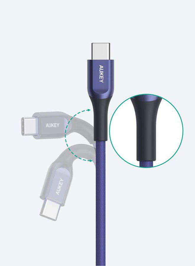 Aukey Kevlar Core USB-C to C Cable 2m  Fast charge Cable USB C to USB C For iPhone 16 15 Pro Max iPad mini 6 MacBook Pro Air M3 M2 M1 iPad Pro Samsung S24 S23 Ultra Laptop Lenovo Dell Xiaomi BLUE Blue  - Image 2