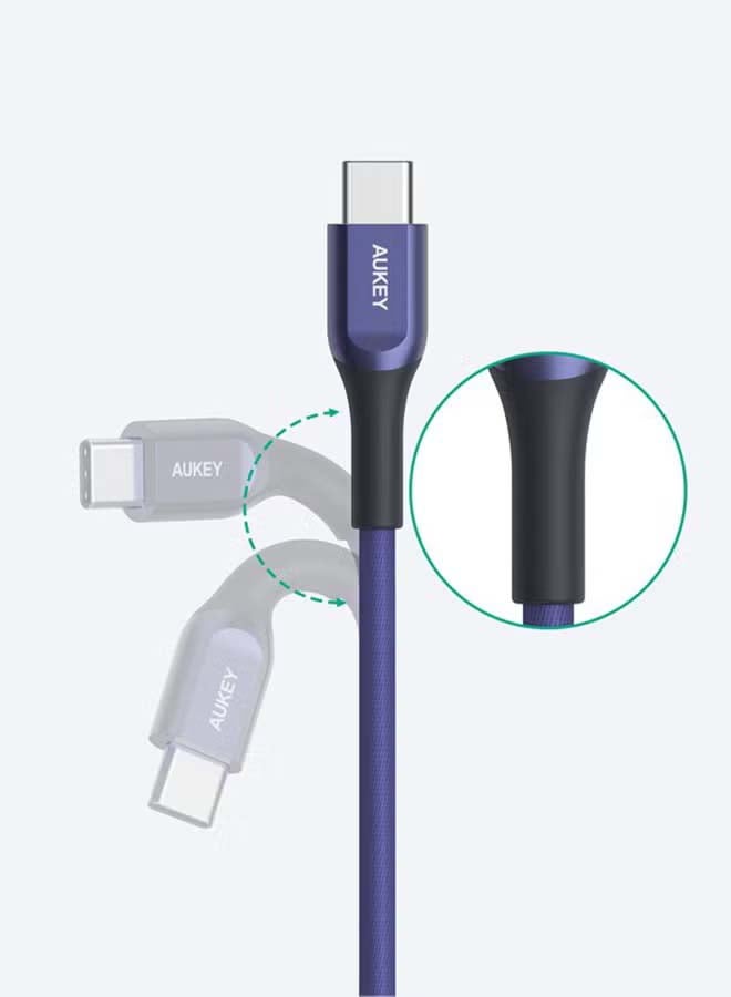 Aukey Kevlar Core USB-C to C Cable 2m  Fast charge Cable USB C to USB C For iPhone 16 15 Pro Max iPad mini 6 MacBook Pro Air M3 M2 M1 iPad Pro Samsung S24 S23 Ultra Laptop Lenovo Dell Xiaomi BLUE Blue - Image 2