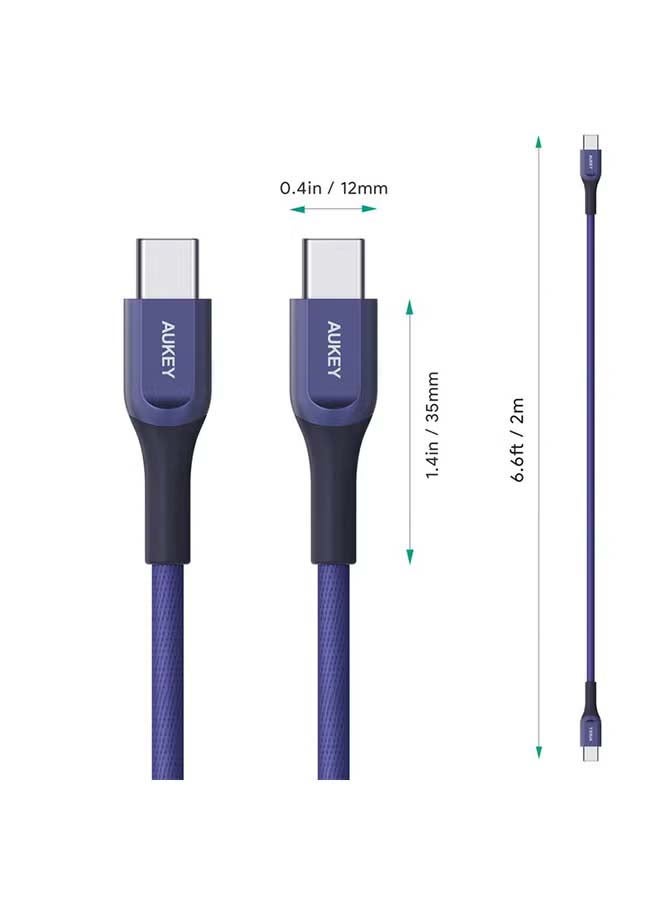 Aukey Kevlar Core USB-C to C Cable 2m  Fast charge Cable USB C to USB C For iPhone 16 15 Pro Max iPad mini 6 MacBook Pro Air M3 M2 M1 iPad Pro Samsung S24 S23 Ultra Laptop Lenovo Dell Xiaomi BLUE Blue - Image 4