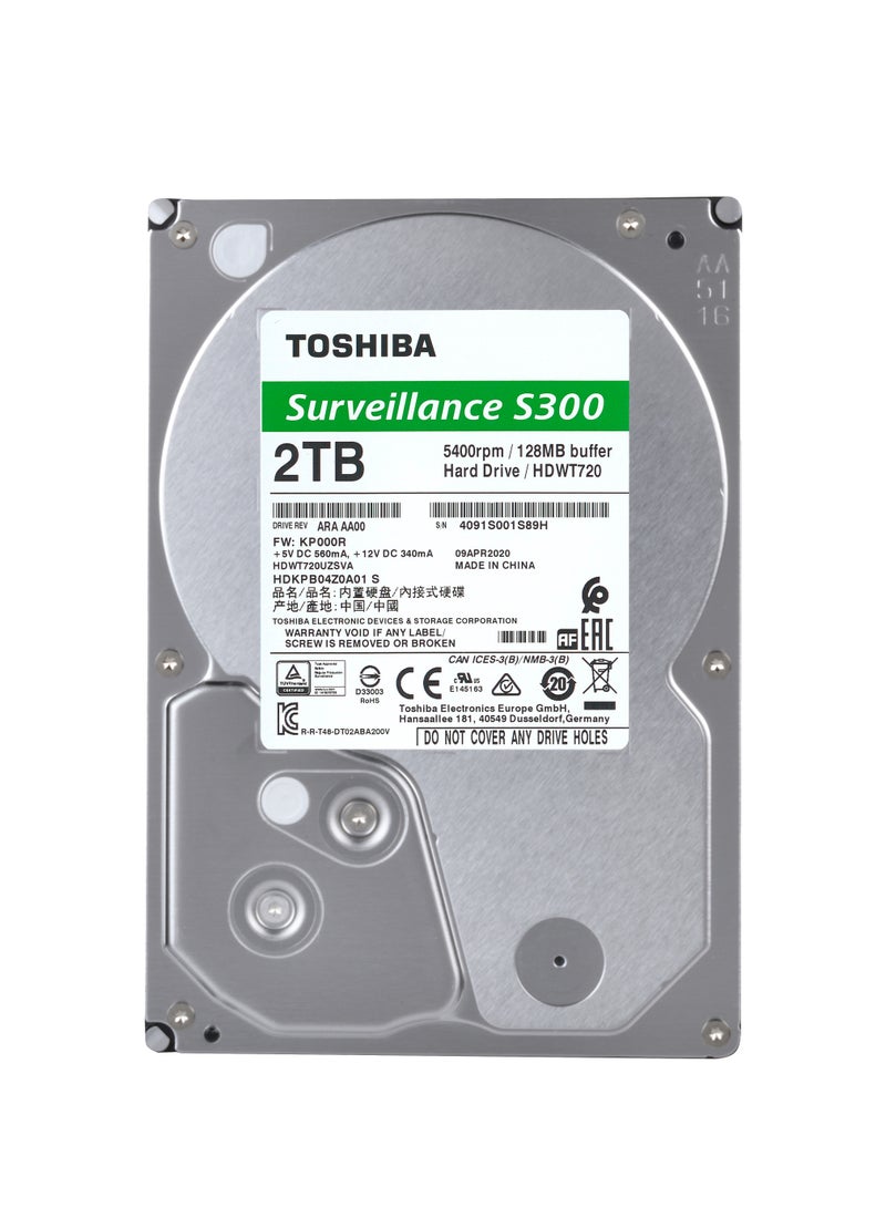 Toshiba S300 Surveillance HDD - 3.5" SATA Internal Hard Drive Supports Up To 64 HD Cameras At A 180TB/Year Workload (HDWT720UZSVA) 2 TB - Image 2