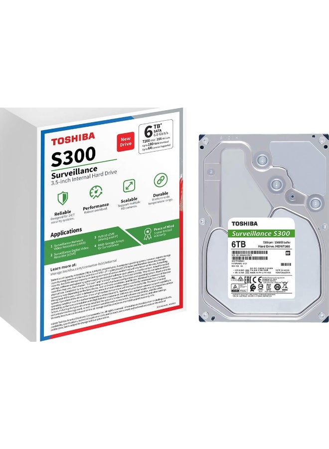 توشيبا محرك الأقراص الصلبة الداخلي SATA S300 مقاس 3.5 بوصة، يدعم 64 كاميرا بعبء عمل يبلغ 180 تيرابايت/عام (HDWT860UZSVA) - Image 4