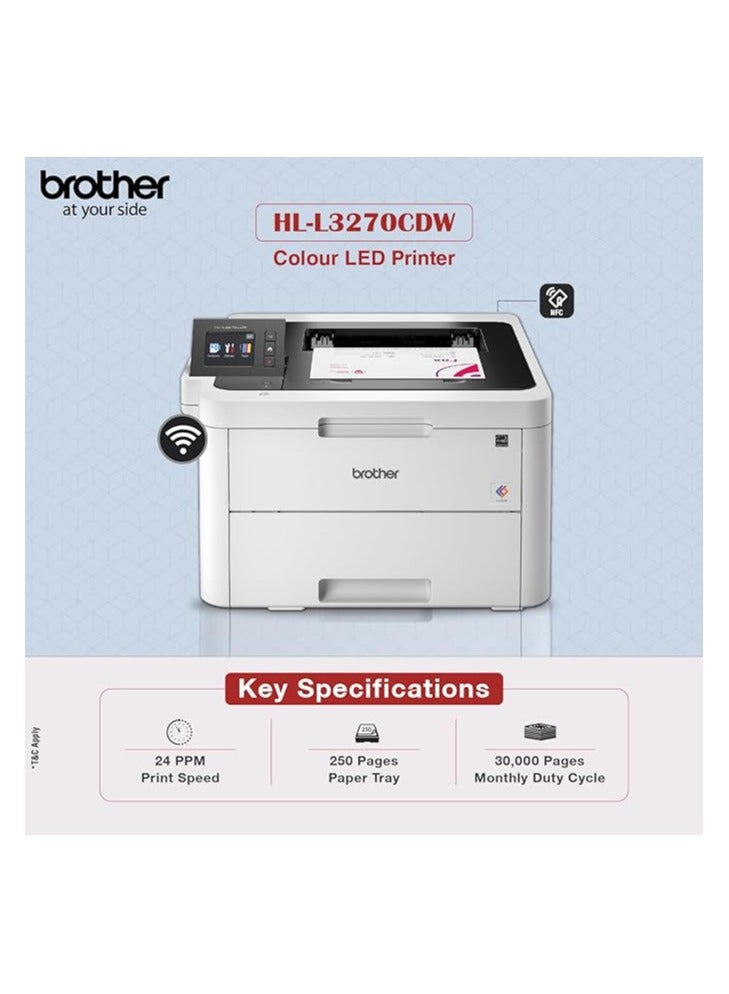 brother HL-3270CDW Colour LED Printer With LCD Touchscreen, Wireless And Network Connectivity, NFC, 2-Sided Printing, Mobile Printing 43.9 x 46.1 x 25.2 cm White  - Image 4