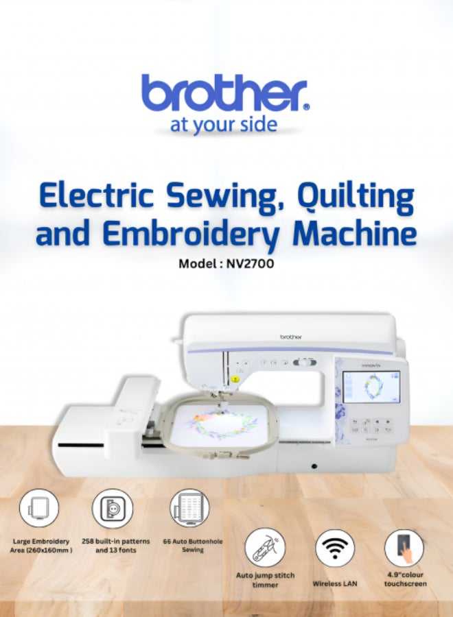 brother Innov-is NV2700 Sewing, Quilting & Embroidery Machine – Wi-Fi Enabled, 258 Embroidery Designs, 291 Stitches, Touchscreen, 160x260mm Area  White color |Made in Vietnam NV2700 - Image 1