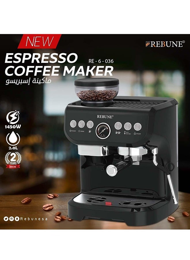 REBUNE Espresso Machine Coffee Maker 2 L 1450 W RE-6-036 Black  - Image 3
