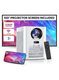 Wownect S8 Mini WiFi Projector 5000 Lumens Portable Outdoor Movie Projector With 100" Screen Supported WiFi Bluetooth Mirroring For Phone Home Theater Video Projector PROJ-WO-81-W White  - Image 1