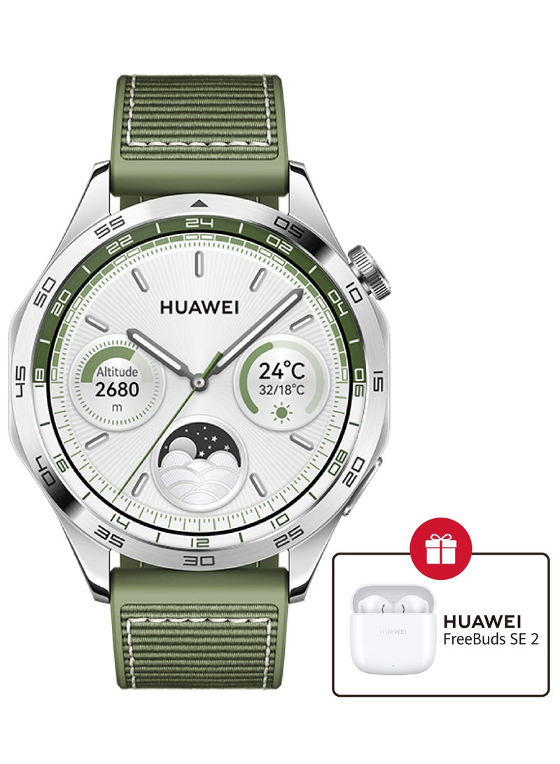 HUAWEI - WATCH GT4 46 mm SmartWatch Green + FreeBuds SE 2 Gift White - Image 1