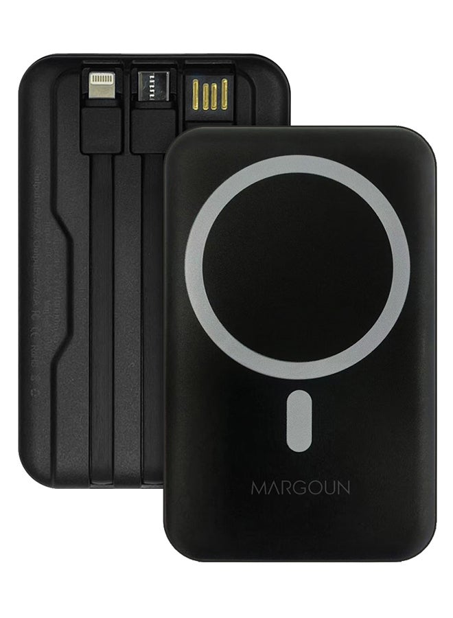 MARGOUN - 10000 mAh Magnetic Battery Pack 10000mAh Wireless Charging Power Bank With Cable Slim Light Weight Wireless Charger LED Indicator Black - Image 1