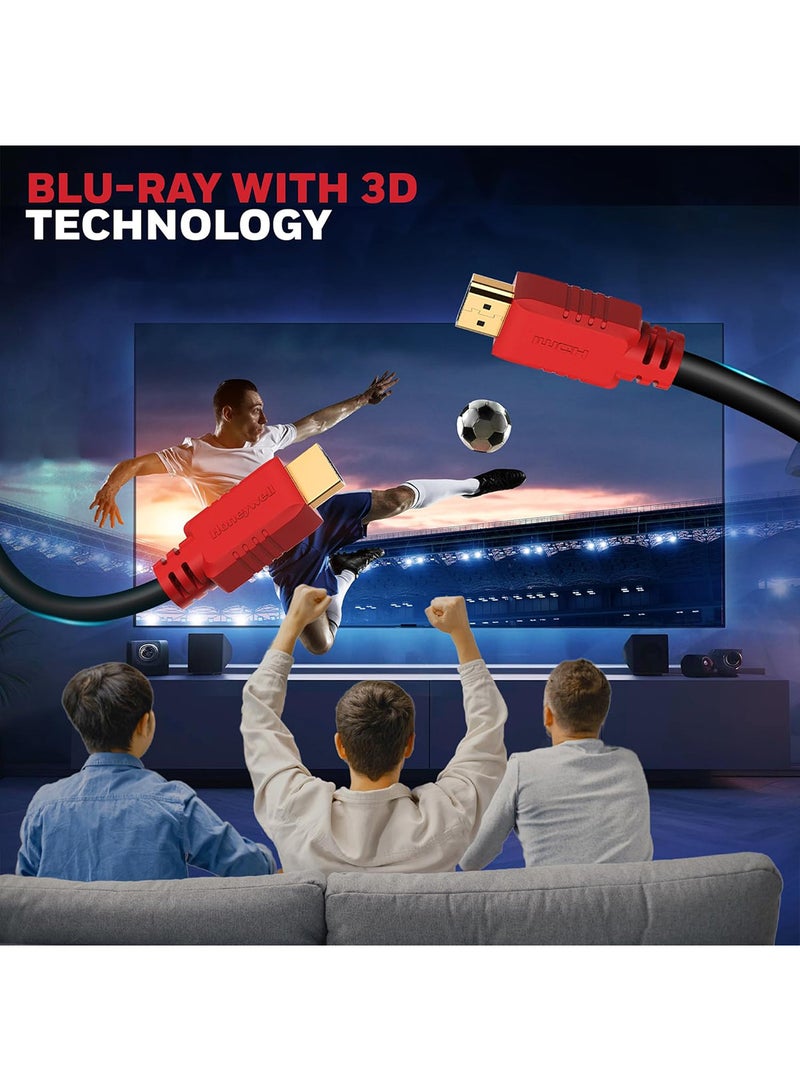 هوني ويل - HDMI v1.4, 4K@30Hz Cable With Ethernet, 10 Mtr (32.8 ft),Upto 10.2GBPS Transfer Speed, High Speed With UHD Resolution, Comaptible With Television, Soundbar, Gaming Console, PC, Laptop Red Black-1.4 - Image 1