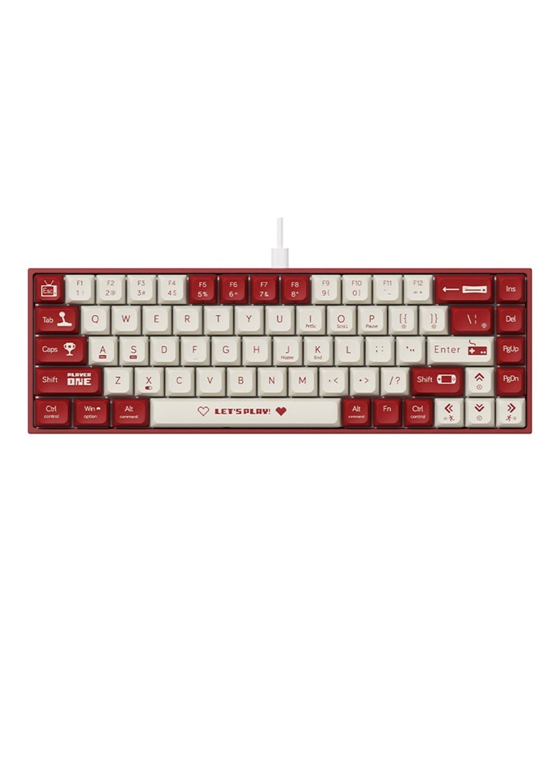 Ak680 Wired USB Mechanical Keyboard Colourful Backlit Hot-Swappable Brown Switches 68 Key for PC Laptop Red/White