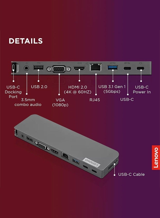Lenovo - Lenovo USB C Mini Dock UK, 40AU0065UK Iron Grey - Image 1