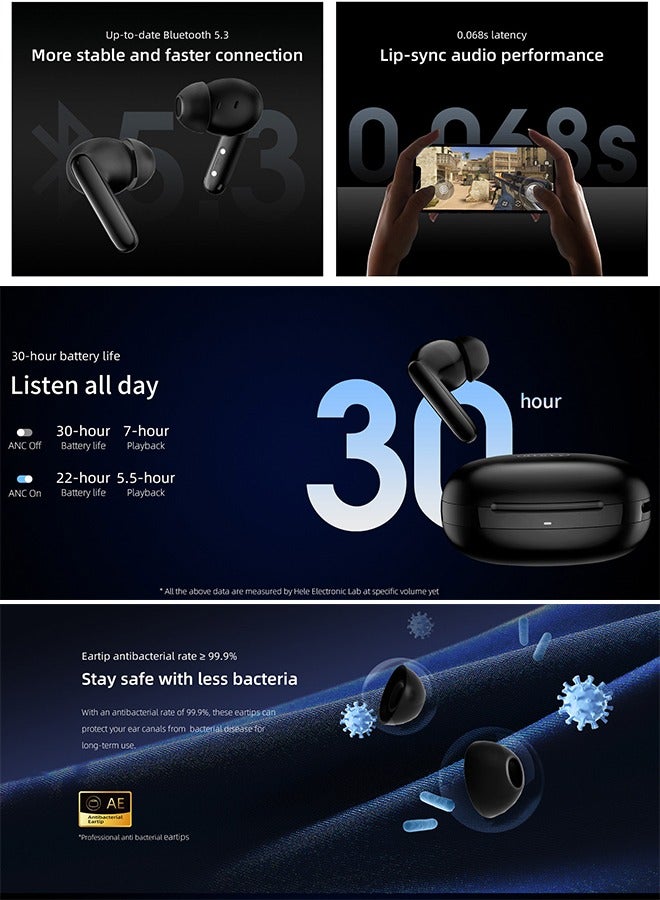 QCY - T13 ANC2 Truly Wireless ANC Earbuds With Noise Cancellation, 30 Hours Long Battery Life, 5.3 Bluetooth Multipoint and Stable Connections Black - Image 1
