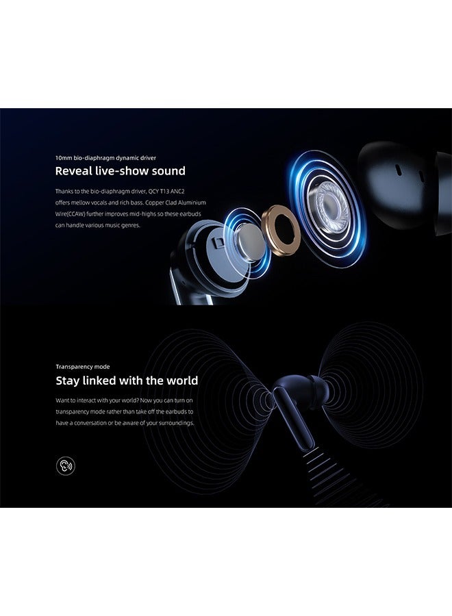 QCY - T13 ANC2 Truly Wireless ANC Earbuds With Noise Cancellation, 30 Hours Long Battery Life, 5.3 Bluetooth Multipoint and Stable Connections Black - Image 1