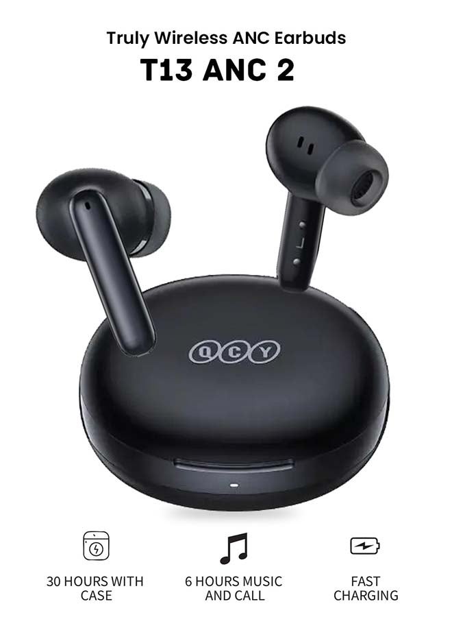 QCY - T13 ANC2 Truly Wireless ANC Earbuds With Noise Cancellation, 30 Hours Long Battery Life, 5.3 Bluetooth Multipoint and Stable Connections Black - Image 1