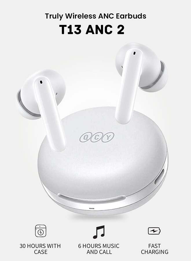 QCY - T13 ANC2 Truly Wireless Earbuds With Noise Cancellation, 30 Hours Long Battery Life, 5.3 Bluetooth Multipoint and Stable Connections White - Image 1