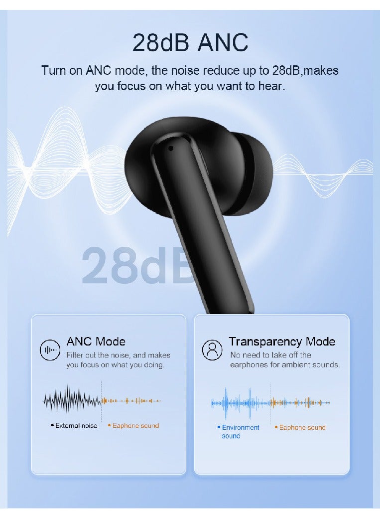 QCY - T13 ANC Earbuds Featuring Active Noise Cancellation Adjustable ANC Levels Transparency Mode, and EQ settings Bluetooth 5.3 IPX5 waterproof WhiTe - Image 1