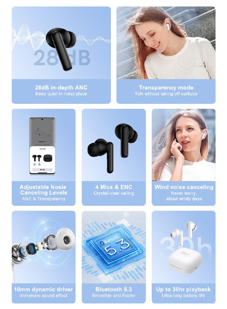 QCY - T13 ANC Earbuds Featuring Active Noise Cancellation Adjustable ANC Levels Transparency Mode, and EQ settings Bluetooth 5.3 IPX5 waterproof WhiTe - Image 1