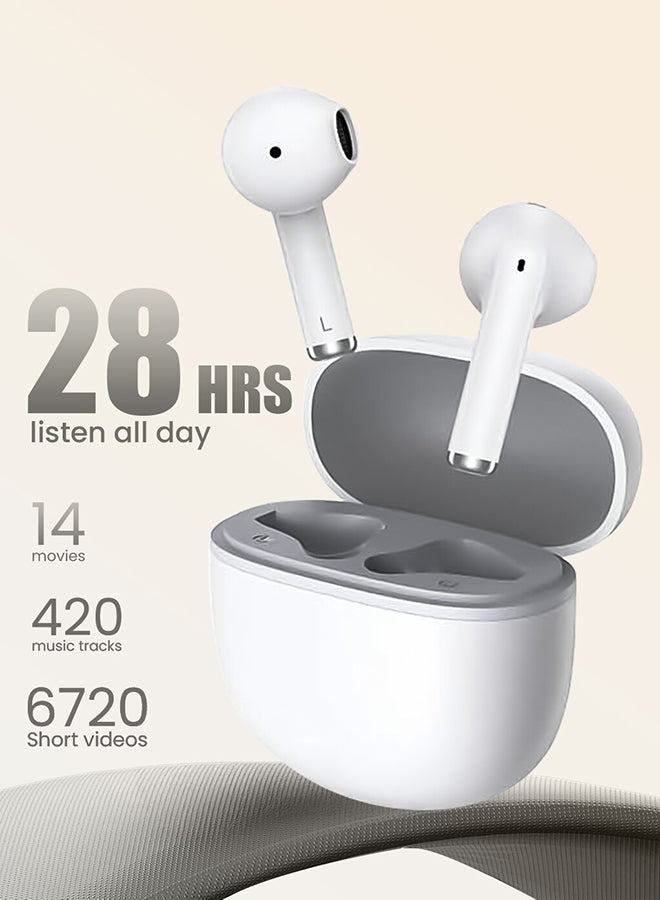 Ailybuds Lite T29 Truly Wireless Earbuds With Bionic Arc Design,Strong 5.3 Bluetooth Connection, 28 Hours Battery Life & 68 ms Low Latency White