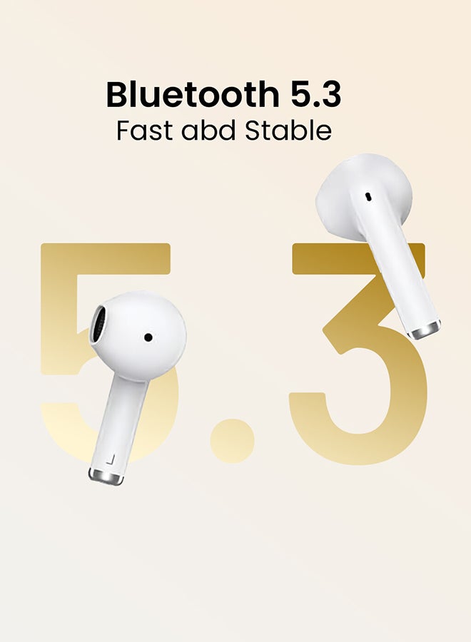 Ailybuds Lite T29 Truly Wireless Earbuds With Bionic Arc Design,Strong 5.3 Bluetooth Connection, 28 Hours Battery Life & 68 ms Low Latency White