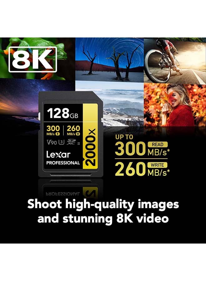 Lexar Professional 2000x 128GB SDXC UHS-II Card, Up To 300MB/s Read, for DSLR, Cinema-Quality Video Cameras (LSD2000128G-BNNNU) 128 GB  - Image 2