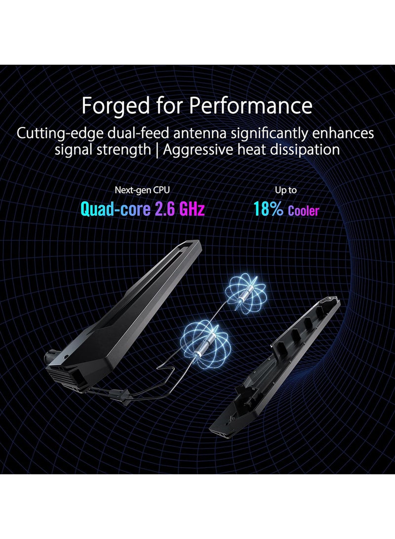 أسوس - راوتر الألعاب ROG Rapture GT-BE98 رباعي النطاق WiFi 7، يدعم 320 ميجاهرتز بسرعات تصل إلى 25 جيجابت في الثانية، ومنفذ مزدوج 10 جيجا، ووضع ألعاب الهاتف المحمول، وميزات AiMesh وVPN | 90IG08F0-MO9A0V - Image 1