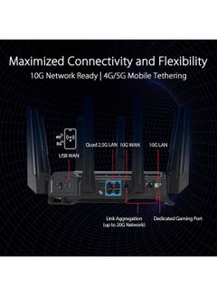 ASUS ROG Rapture GT-BE98 Quad-Band WiFi 7 Gaming Router, Supports 320MHz with Speeds of Up to 25 Gbps, Dual 10G Port, Mobile Game Mode, AiMesh & VPN Features | 90IG08F0-MO9A0V Black  - Image 3
