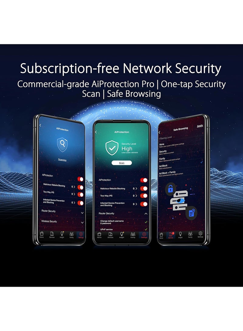 أسوس راوتر الألعاب ROG Rapture GT-BE98 رباعي النطاق WiFi 7، يدعم 320 ميجاهرتز بسرعات تصل إلى 25 جيجابت في الثانية، ومنفذ مزدوج 10 جيجا، ووضع ألعاب الهاتف المحمول، وميزات AiMesh وVPN | 90IG08F0-MO9A0V  - Image 5