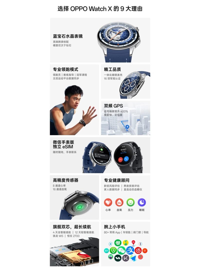 OPPO - Watch X With eSim Support And ColorOS Smartwatch 1.43 Inch Screen Snapdragon Chinese Version Black - Image 1