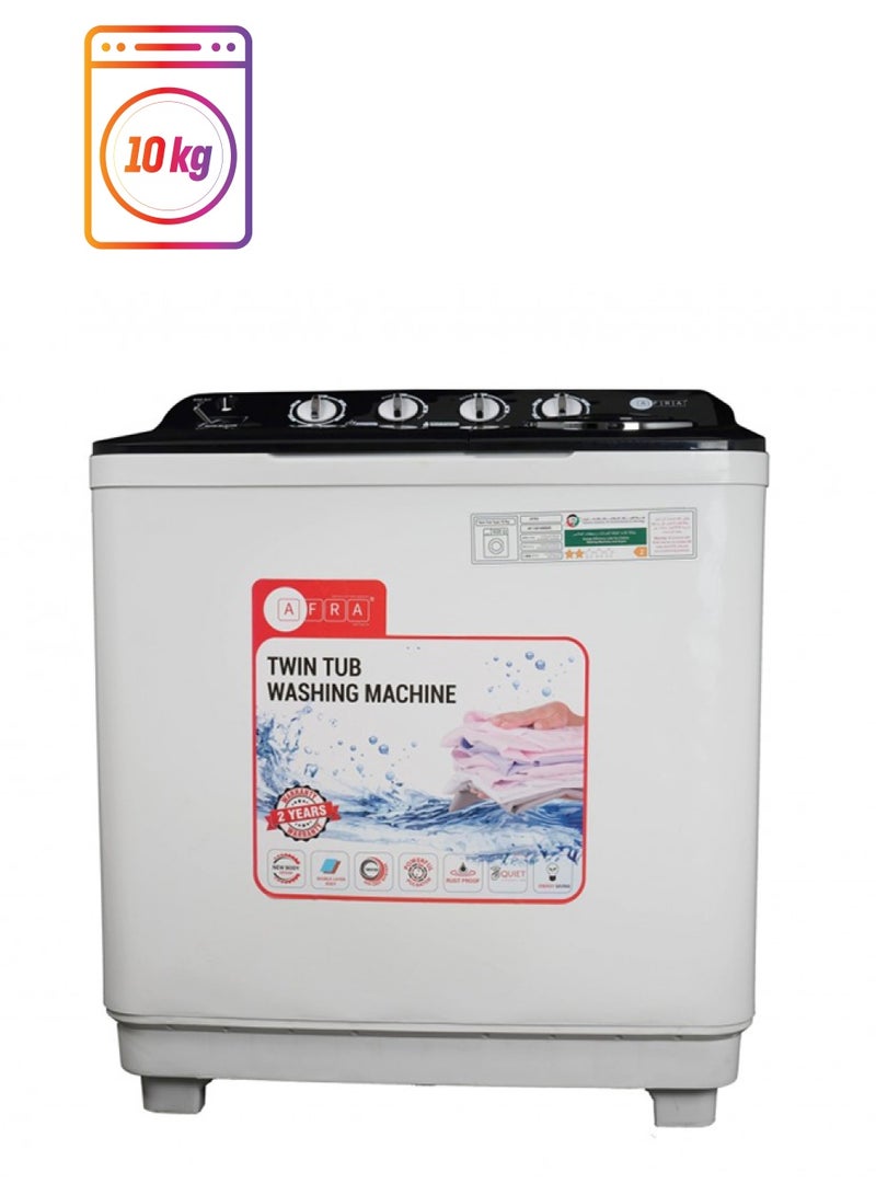 AFRA Japan Washing Machine-Top Load, Twin Tub, Semi-Automatic, Freestanding, Deurable Plastic Housing, Washing G-Mark, ESMA, ROHS, And CB Certified, 2 Years Warranty 10 kg 450 W AF-1061WMWB White  - Image 1