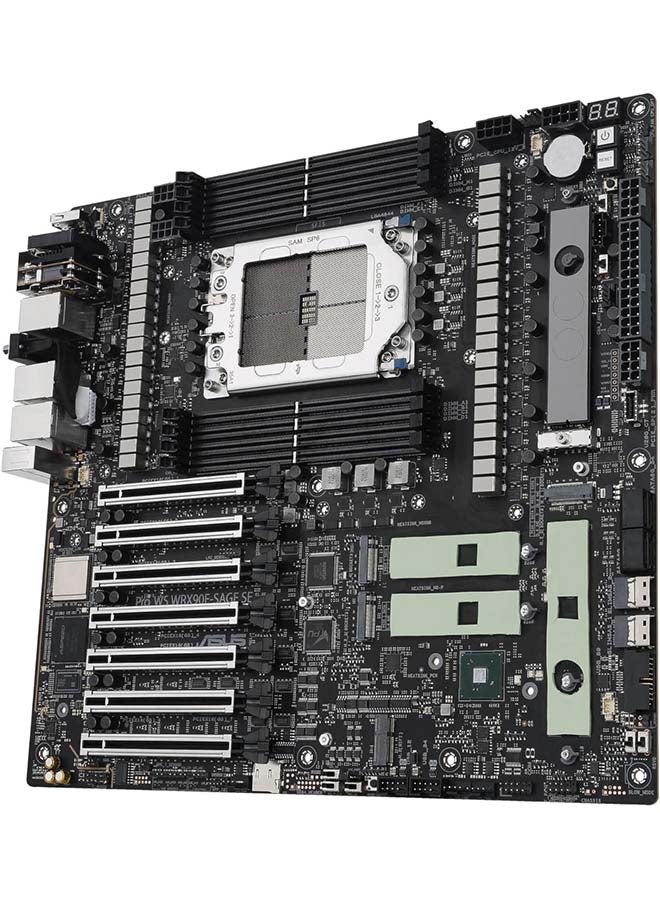 ASUS - Pro WS WRX90E-SAGE SE EEB Workstation Motherboard, AMD Ryzen™ Threadripper™ PRO 7000 WX-Series, ECC R-DIMM DDR5, 32 Power-Stage,7xPCIe 5.0x16, PCIe 5.0 M.2, 10Gb & 2.5Gb LAN, Multi-GPU Support Black - Image 1
