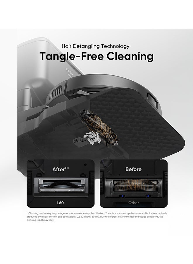 L60 Hybrid Robot Vacuum With Self Empty Station, Hair Detangling Technology, Up To 60 Days Of Hands Free Cleaning, Ultra Strong 5,000 Pa Suction To Remove Hair, Dust, Mop Pad 50 W T2278V11 Black