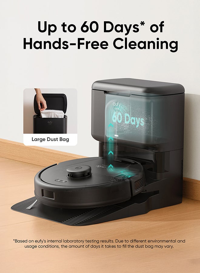 L60 Hybrid Robot Vacuum With Self Empty Station, Hair Detangling Technology, Up To 60 Days Of Hands Free Cleaning, Ultra Strong 5,000 Pa Suction To Remove Hair, Dust, Mop Pad 50 W T2278V11 Black