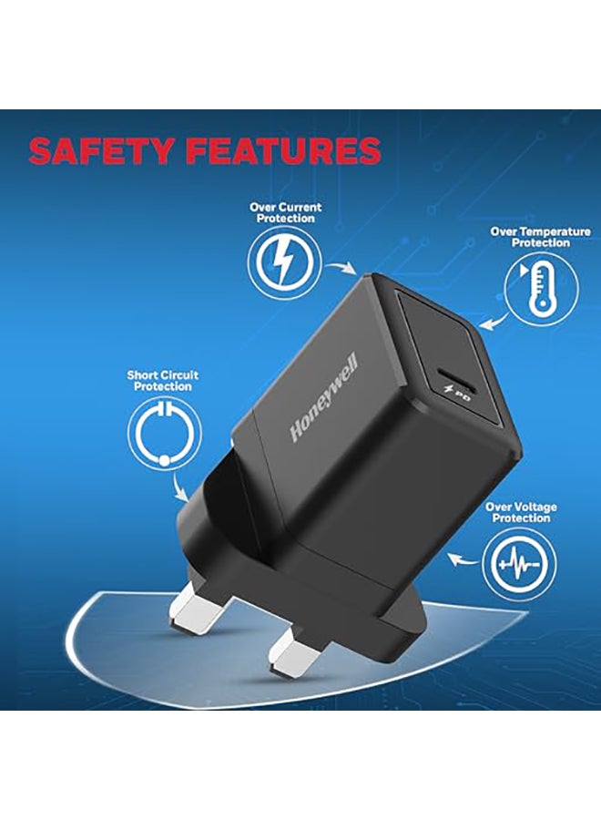 Honeywell Pd 20W Usbc Ultrafast Charger For Iphone 16/15/14/13/12/11 Ipad Google Pixel Samsung Galaxy And Oneplus 3 Yrs Manufacturer Warranty Black Black  - Image 5