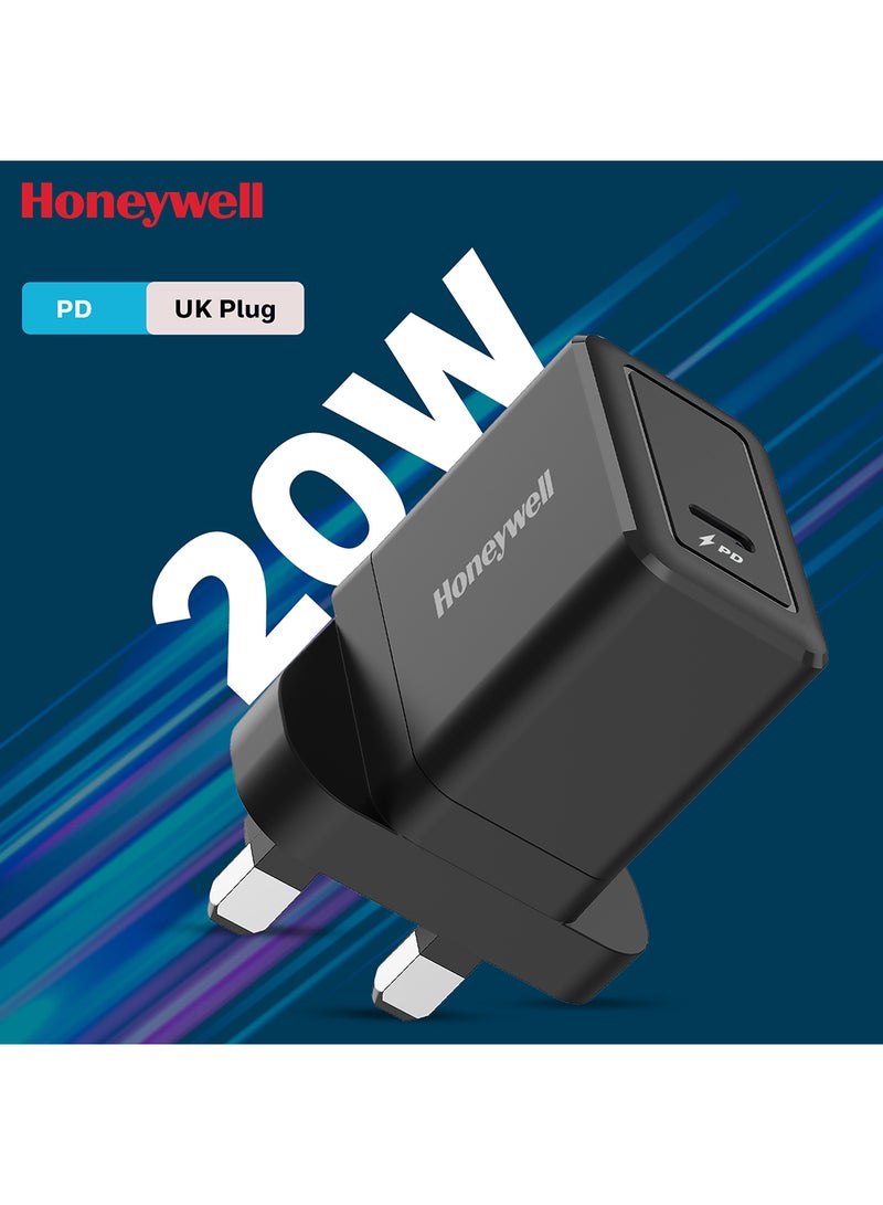 Honeywell Pd 20W Usbc Ultrafast Charger For Iphone 16/15/14/13/12/11 Ipad Google Pixel Samsung Galaxy And Oneplus 3 Yrs Manufacturer Warranty Black Black  - Image 1