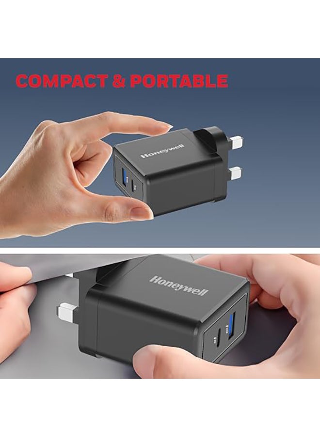 30W Ultrafast Charger With Usbc And Usb Charger For Iphone 16/15/14/13/12/11 Ipad Google Pixel Samsung Galaxy And Oneplus 3 Yrs Manufacturer Warranty Black Black