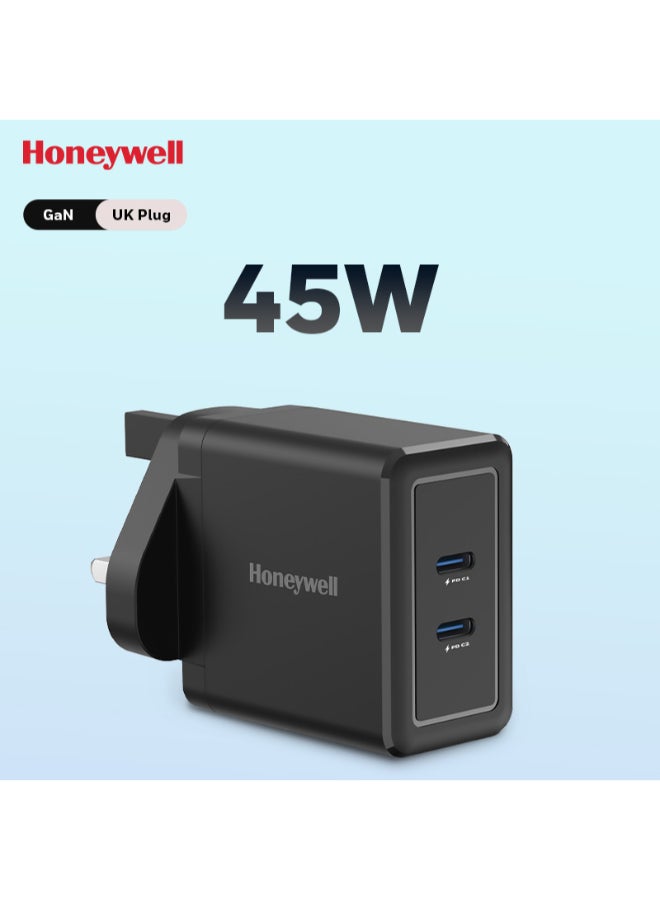 Honeywell Gan 45W Ultrafast Charger With Dual Usbc For Iphone 16/15/14/13/12/11 Ipad Google Pixel Samsung Galaxy And Oneplus 3 Yrs Manufacturer Warranty Black Black - Image 2