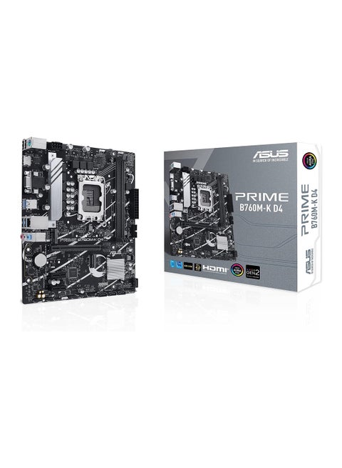 ASUS Prime B760M-K, Intel B760 LGA 1700 mATX motherboard with PCIe 4.0, two PCIe 4.0 M.2 slots, DDR5, Realtek 2.5Gb Ethernet, VGA, HDMI, SATA 6 Gbps, Front USB 3.2 Gen 1, Aura Sync - Black Black