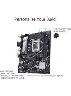 ASUS ASUS Prime B760M-K, Intel B760 LGA 1700 mATX motherboard with PCIe 4.0, two PCIe 4.0 M.2 slots, DDR5, Realtek 2.5Gb Ethernet, VGA, HDMI, SATA 6 Gbps, Front USB 3.2 Gen 1, Aura Sync - Black Black  - Image 4