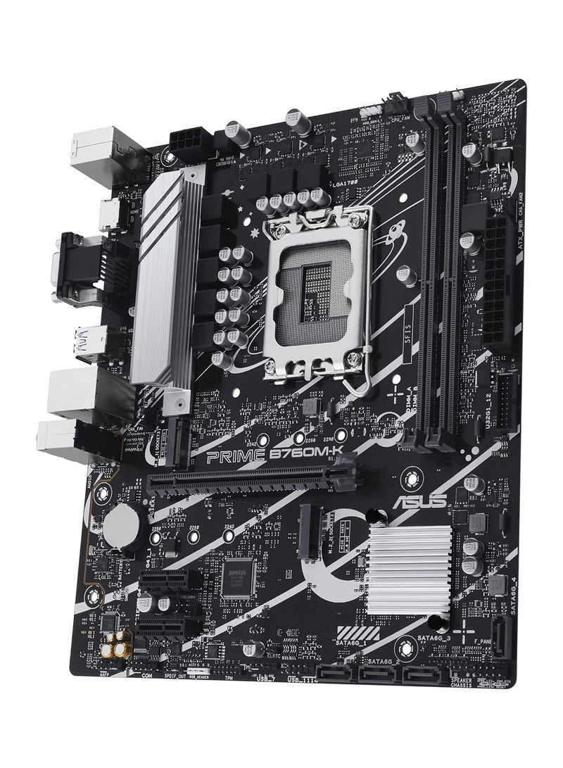 أسوس - اللوحة الأم ASUS Prime B760M-K، Intel B760 LGA 1700 mATX مع PCIe 4.0، وفتحتين PCIe 4.0 M.2، وDDR5، وRealtek 2.5Gb Ethernet، وVGA، وHDMI، وSATA 6 جيجابت في الثانية، ومنفذ USB 3.2 أمامي من الجيل الأول، وAura Sync - أسود أسود - Image 1