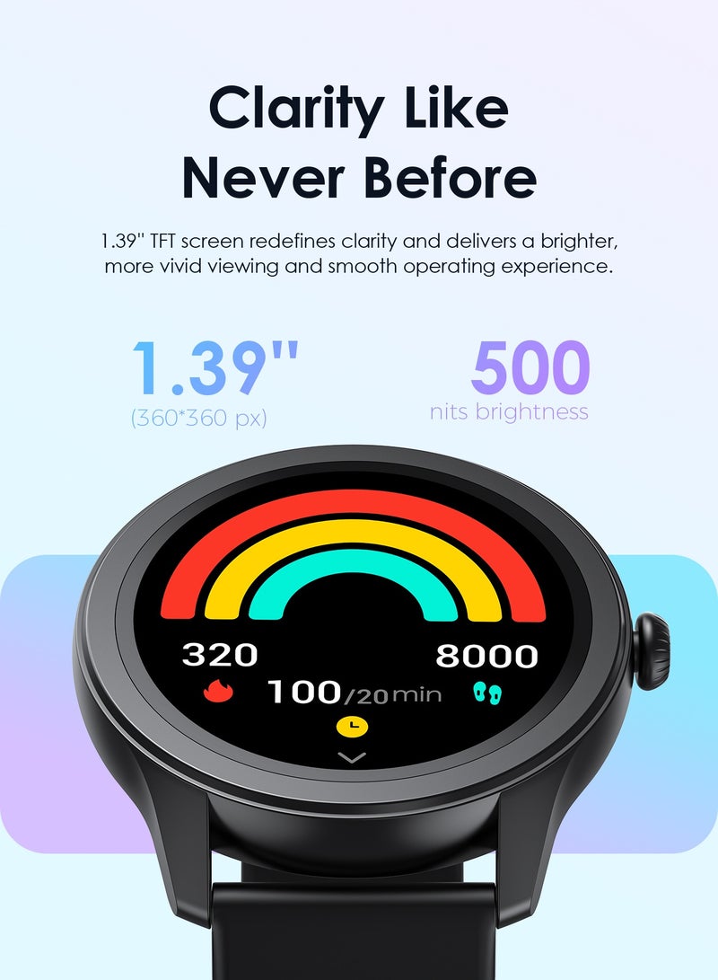 Oraimo - 260 mAh Watch 2R Bluetooth Calling Smart Watch for Men and Women,1.39"HD Smart Fitness Watch with Stepping Meter Heart Rate Monitor,120+ Sports Modes & Quickly Reply SMS Black - Image 1