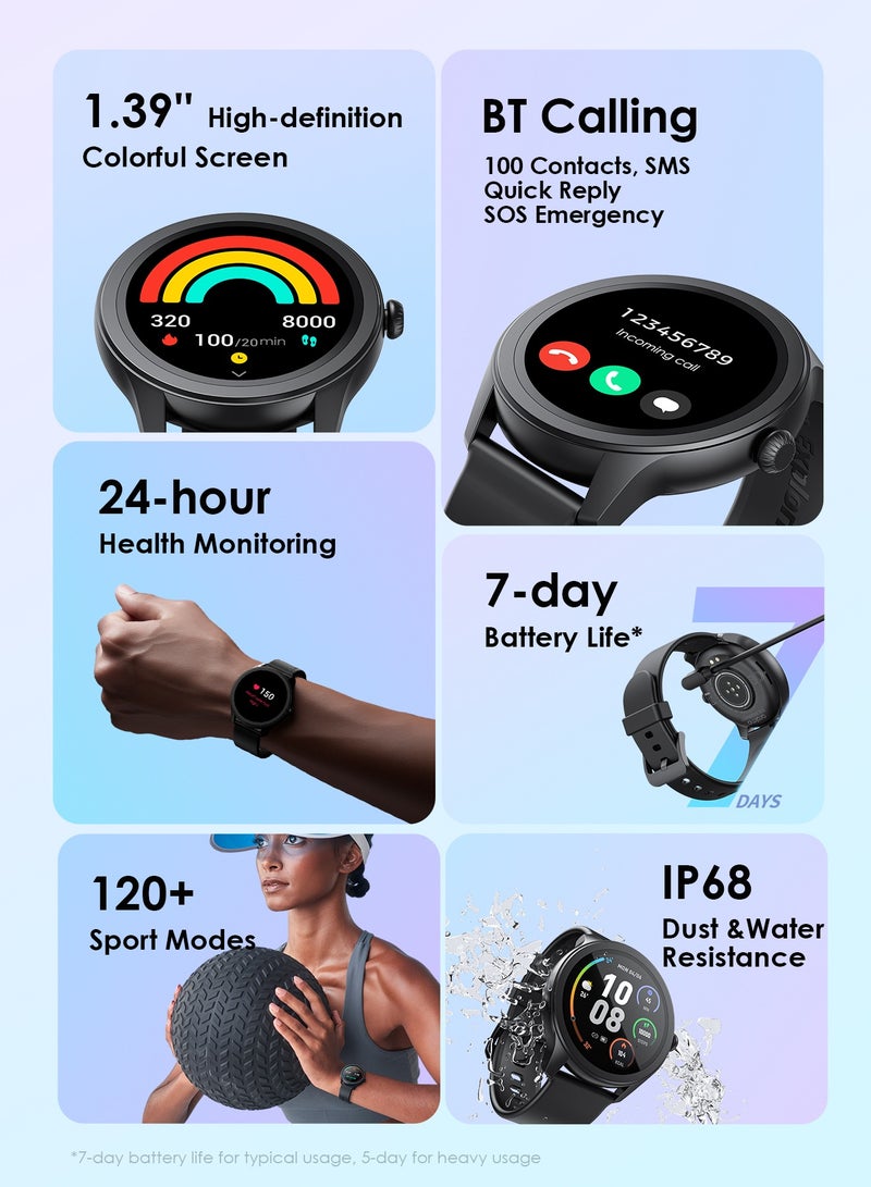 Oraimo - 260 mAh Watch 2R Bluetooth Calling Smart Watch for Men and Women,1.39"HD Smart Fitness Watch with Stepping Meter Heart Rate Monitor,120+ Sports Modes & Quickly Reply SMS Black - Image 1