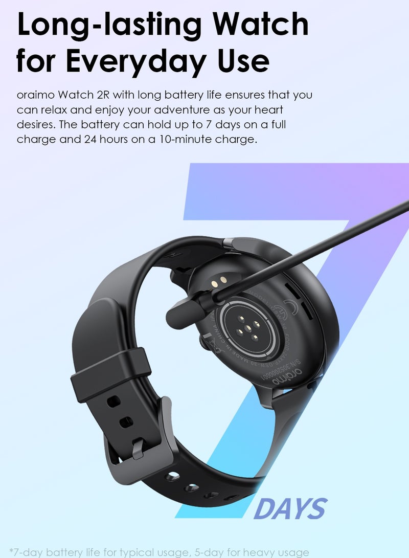 Oraimo - 260 mAh Watch 2R Bluetooth Calling Smart Watch for Men and Women,1.39"HD Smart Fitness Watch with Stepping Meter Heart Rate Monitor,120+ Sports Modes & Quickly Reply SMS Black - Image 1