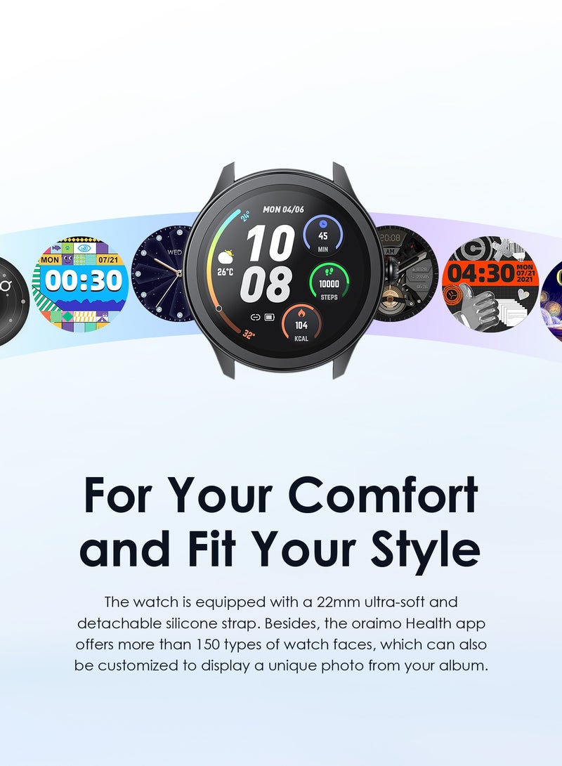Oraimo - 260 mAh Watch 2R Bluetooth Calling Smart Watch for Men and Women,1.39"HD Smart Fitness Watch with Stepping Meter Heart Rate Monitor,120+ Sports Modes & Quickly Reply SMS Black - Image 1