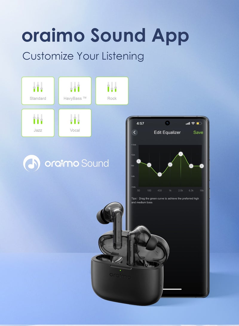 Oraimo - FreePods Lite True Wireless Earbuds Bluetooth TWS Earphone with APP Control,40h Play Time, Anifast Fast Charging,in-Ear Earbuds with Stereo Bass Black - Image 1