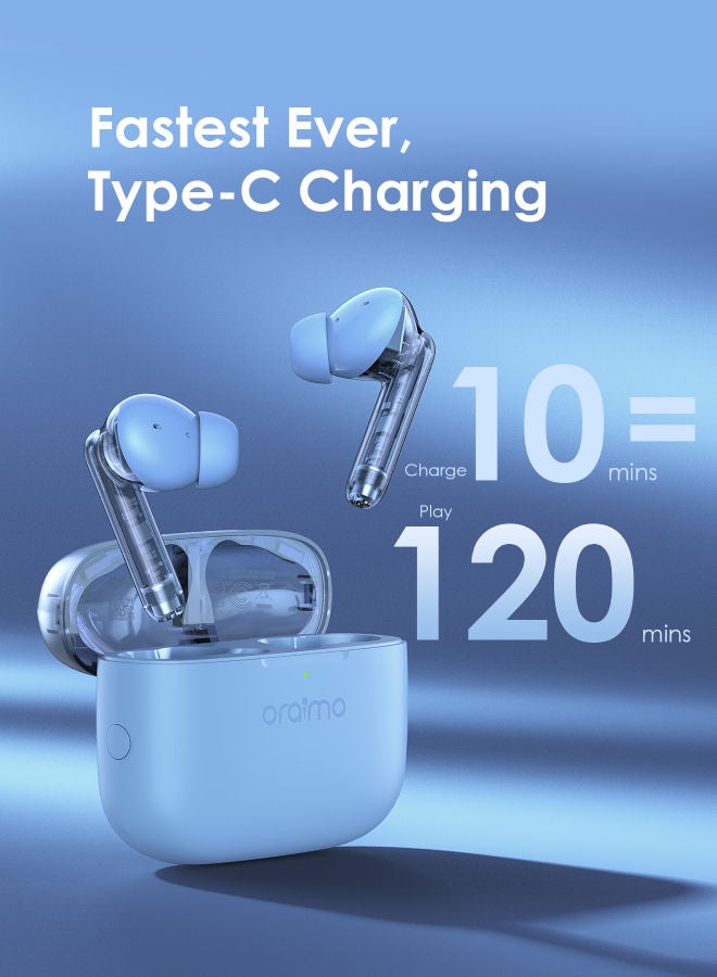Oraimo FreePods Lite True Wireless Earbuds Bluetooth TWS Earphone with APP Control,40h Play Time, Anifast Fast Charging,in-Ear Earbuds with Stereo Bass Ice Lake Blue - Image 4