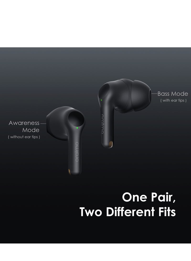 Oraimo - FreePods 3C True Wireless Earbuds Bluetooth Earphone with 4-Mic Call Noise Cancelling,36H Playtime Bluetooth Headphones in-Ear Earbuds with Stereo Bass,Waterproof for Sport Black - Image 1