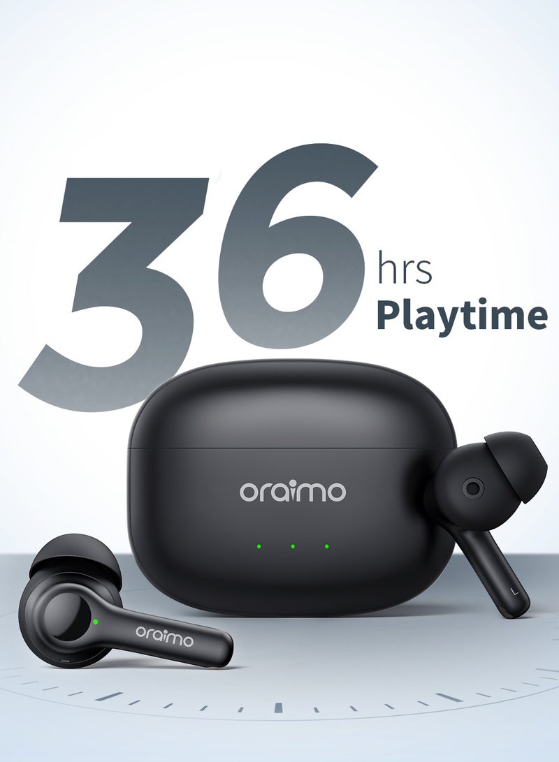 Oraimo - FreePods 3C True Wireless Earbuds Bluetooth Earphone with 4-Mic Call Noise Cancelling,36H Playtime Bluetooth Headphones in-Ear Earbuds with Stereo Bass,Waterproof for Sport Black - Image 1